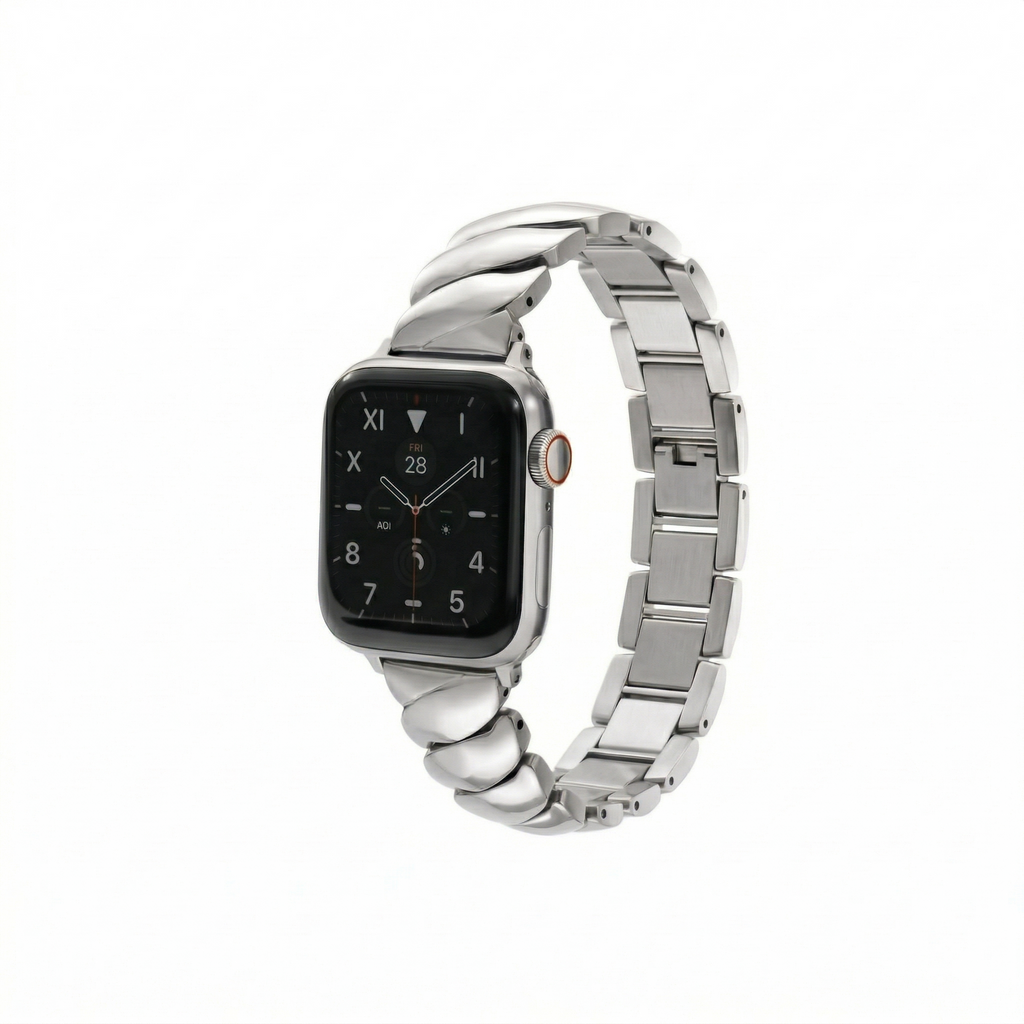 Apple watch med klassisk sølv rem i metal