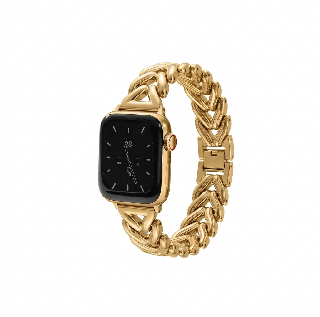 Apple watch med klassisk metal rem i guld